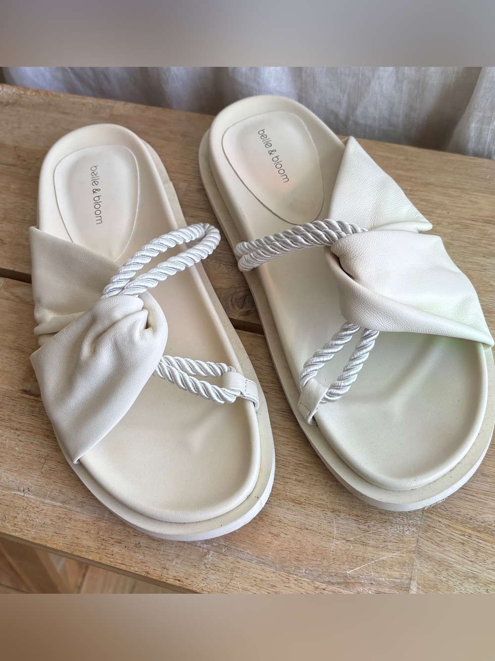 Belle & Bloom Haven Knot Slide Sandals in Cream White Lambskin Leather